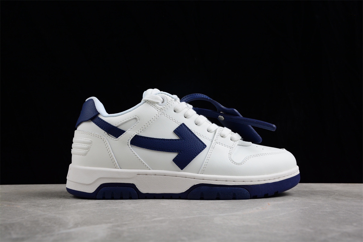 OFF-WHITE Out Of Office OOO Low Tops White White Navy Blue OMIA189F22LEA0010146