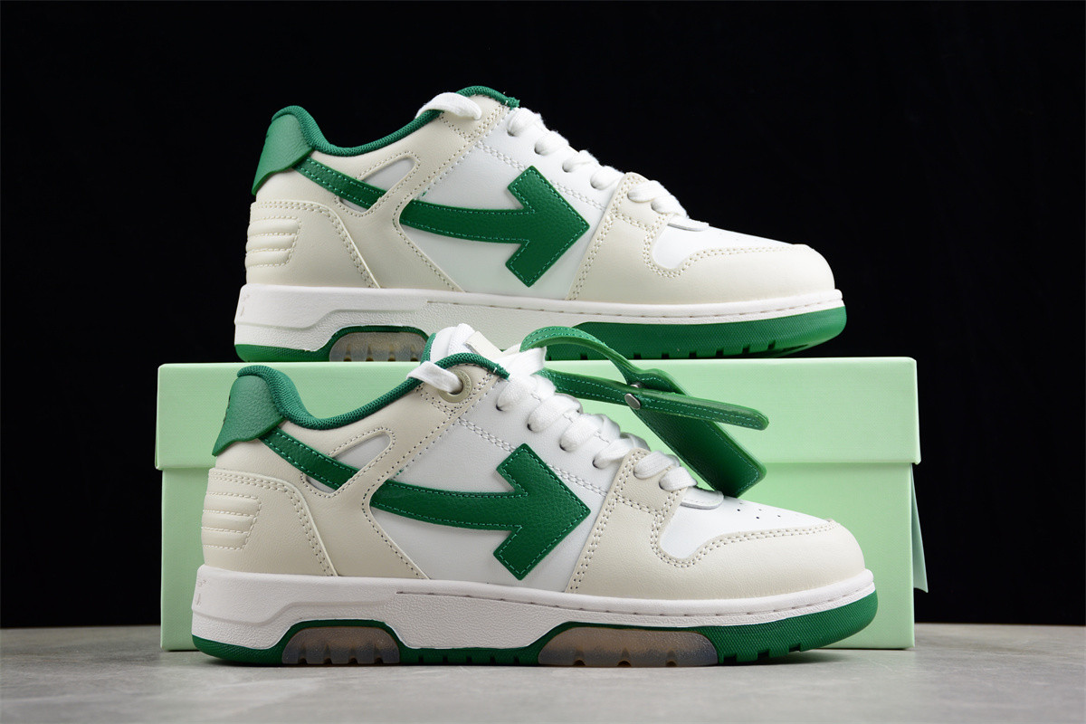 OFF-WHITE Out Of Office OOO Low Tops White Green 2021 OMIA189R21LEA0010155