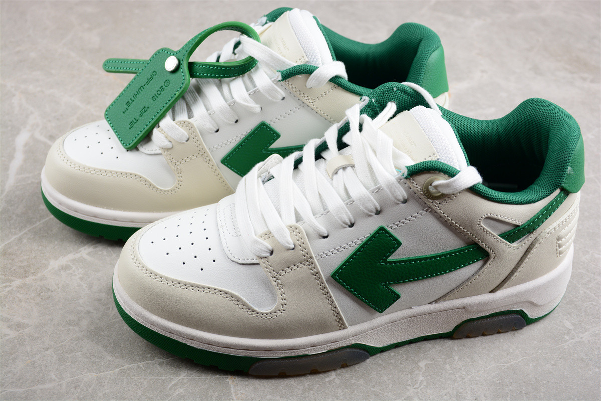OFF-WHITE Out Of Office OOO Low Tops White Green 2021 OMIA189R21LEA0010155