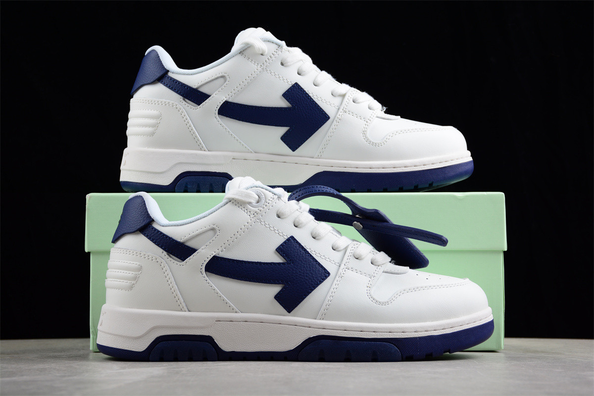 OFF-WHITE Out Of Office OOO Low Tops White White Navy Blue OMIA189F22LEA0010146