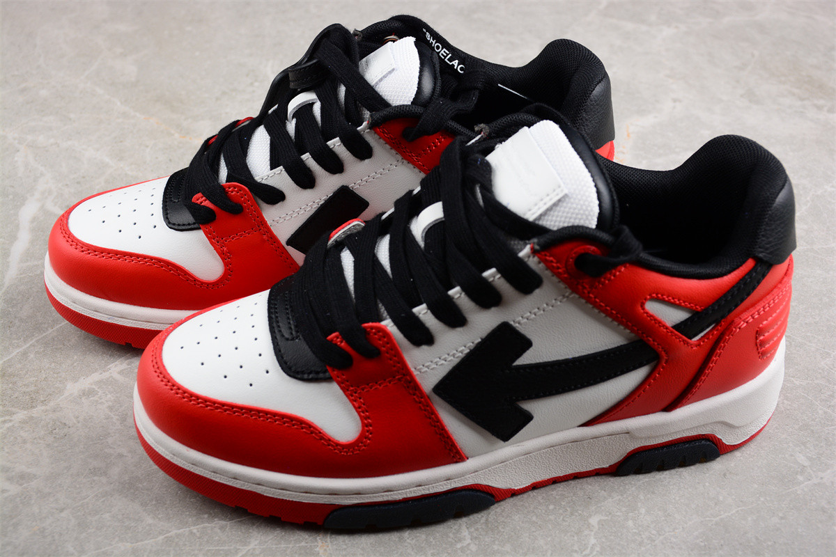 OFF-WHITE Out Of Office OOO Low Tops Black White Red OMIA189S22LEA0012510
