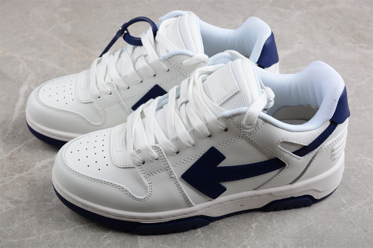 OFF-WHITE Out Of Office OOO Low Tops White White Navy Blue OMIA189F22LEA0010146