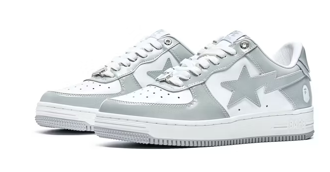 A Bathing Ape Bape Sta Patent Leather White Grey (2023) 1I70-291-021/1I70-191-022