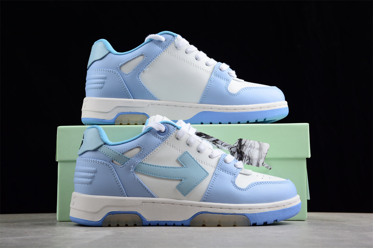 OFF-WHITE OOO Low Out Of Office Calf Leather White Light Blue OMIA189S21LEA0010140