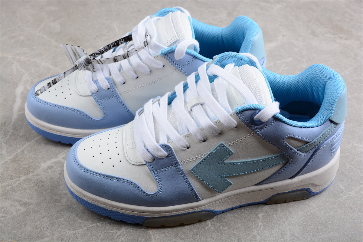 OFF-WHITE OOO Low Out Of Office Calf Leather White Light Blue OMIA189S21LEA0010140