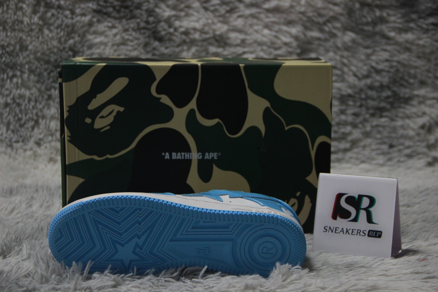 A Bathing Ape Bape Sta  Patent Leather Blue White  1I70-291-001/1I70-191-002