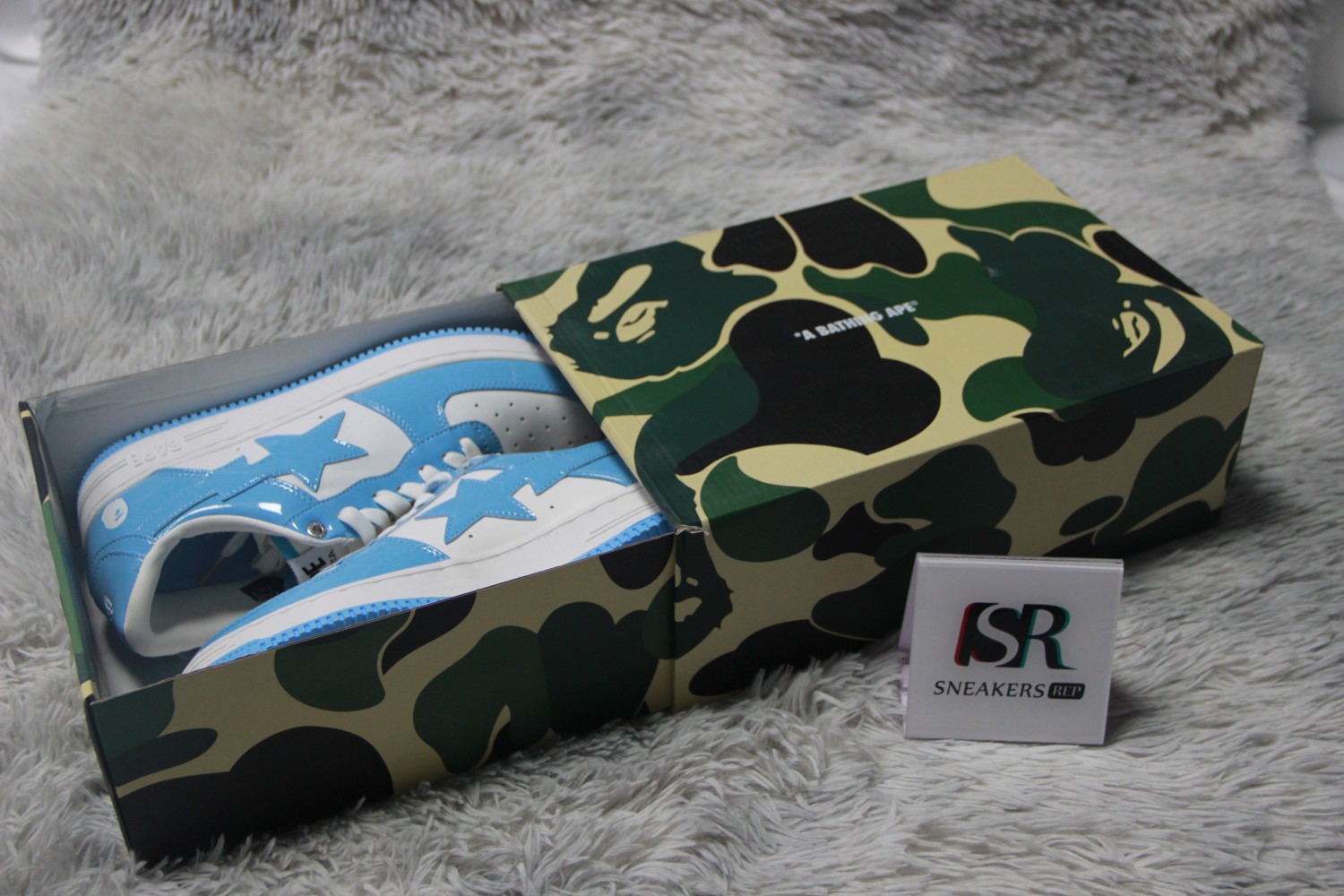 A Bathing Ape Bape Sta  Patent Leather Blue White  1I70-291-001/1I70-191-002