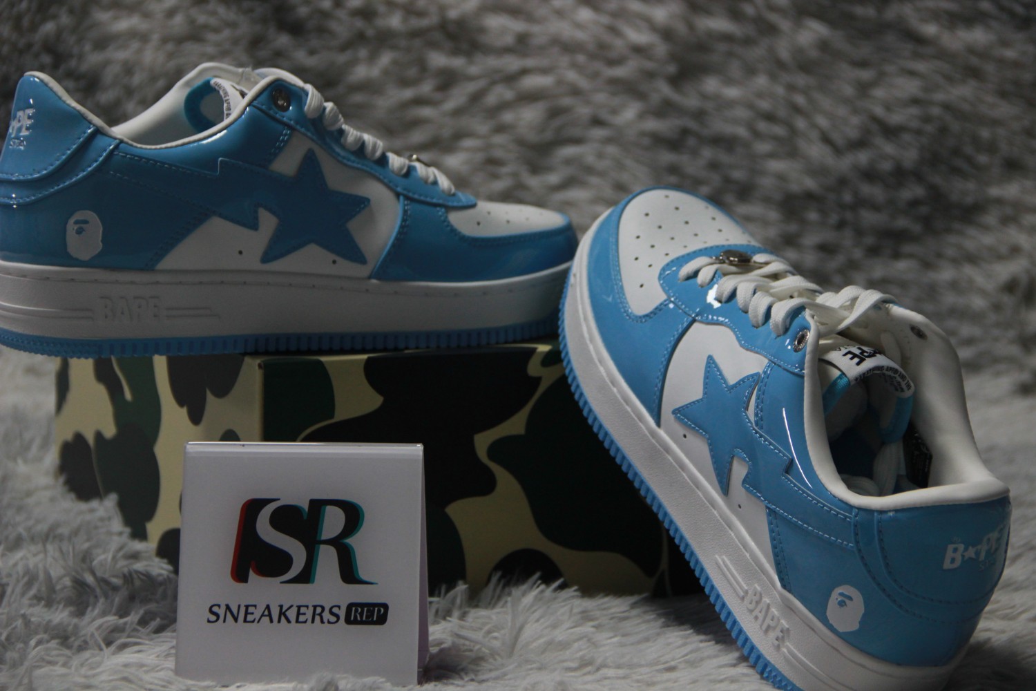 A Bathing Ape Bape Sta  Patent Leather Blue White  1I70-291-001/1I70-191-002