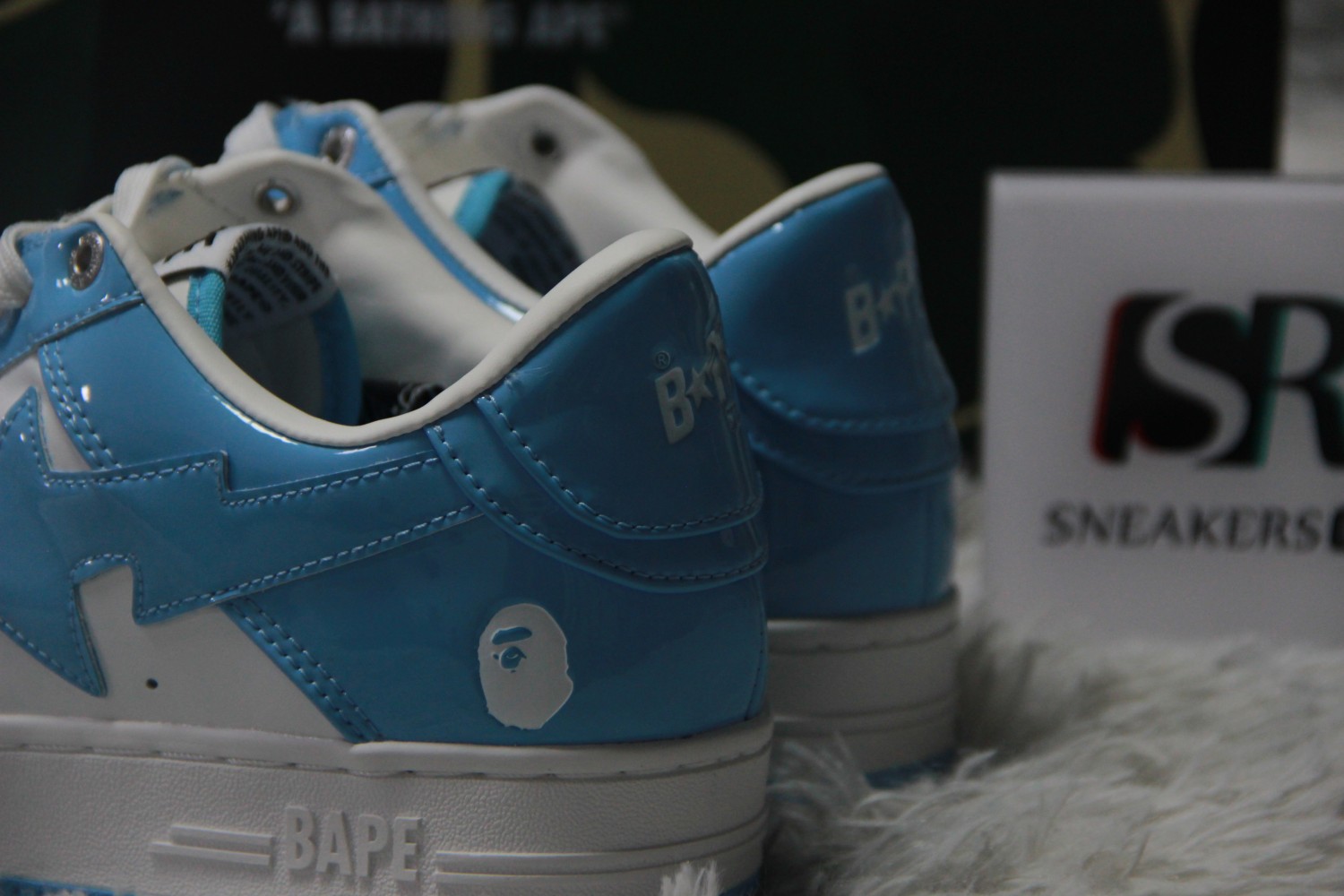 A Bathing Ape Bape Sta  Patent Leather Blue White  1I70-291-001/1I70-191-002