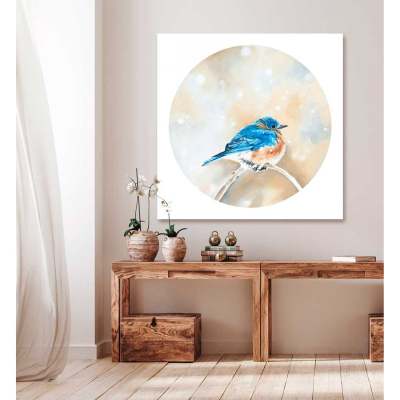 Avian Spotlight - Bluebird In The Snow Canvas Wall Art