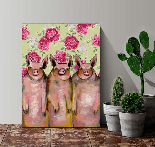 Little Piggies - Floral Canvas Wall Art