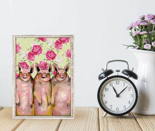 Little Piggies - Floral Mini Framed Canvas