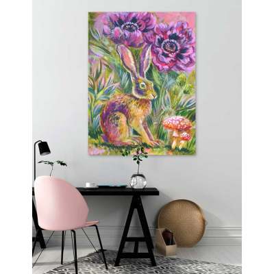 In The Garden Hare Canvas Wall Art