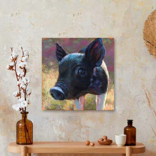 Pastoral Portraits - Black & White Piglet Canvas Wall Art
