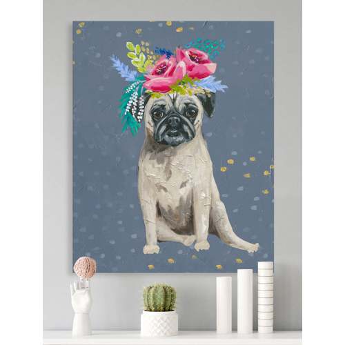 Fancy Pugs - Floral Canvas Wall Art
