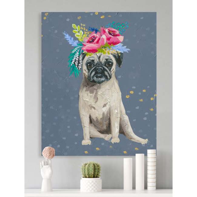 Fancy Pugs - Floral Canvas Wall Art