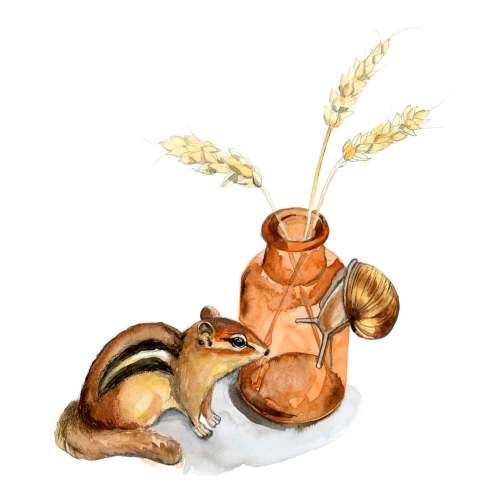 Watercolor Chipmunk With Vase Canvas Wall Art