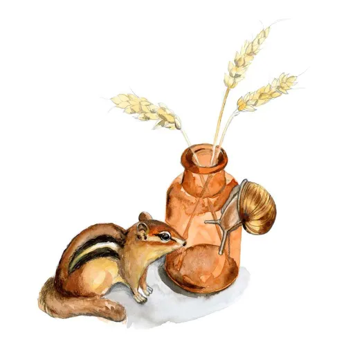 Watercolor Chipmunk With Vase Canvas Wall Art