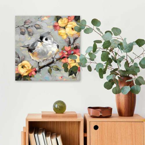 Tufted Titmouse On Gray Canvas Wall Art