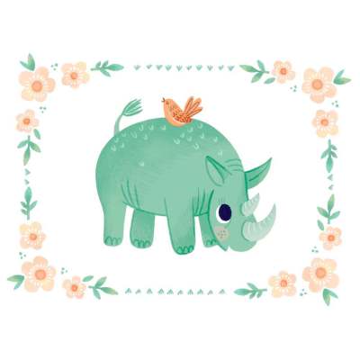 Soft Safari - Rhino Canvas Wall Art