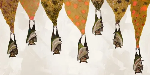 Bats On Sparkly Stalactites - Cream Canvas Wall Art