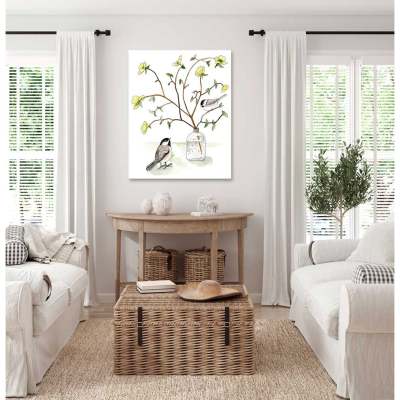 Watercolor Chicks On Dogwood Canvas Wall Art