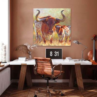 Pastoral Portraits - Grazing Longhorn Canvas Wall Art