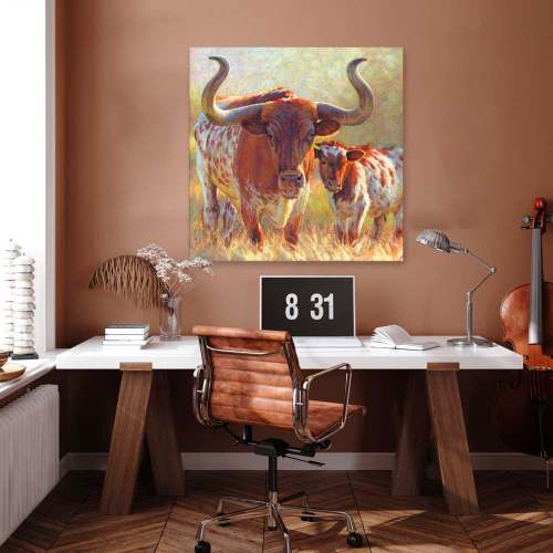 Pastoral Portraits - Grazing Longhorn Canvas Wall Art