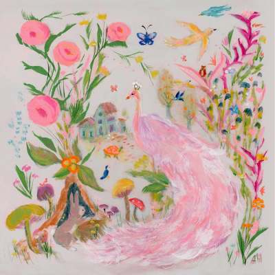 Ethereal Pink Peacock Canvas Wall Art