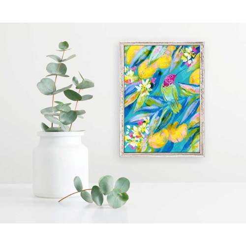 Hummingbird In Turquoise 1 Mini Framed Canvas