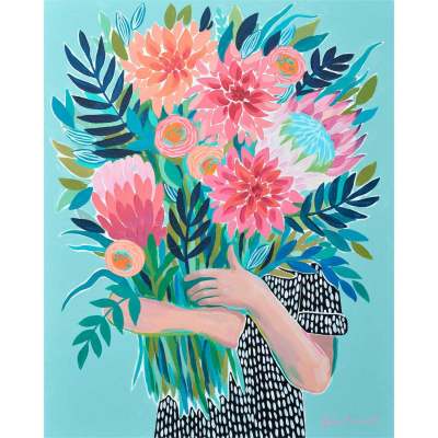 Garden Girl With Dahlias Canvas Wall Art