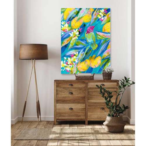 Hummingbird In Turquoise 1 Canvas Wall Art