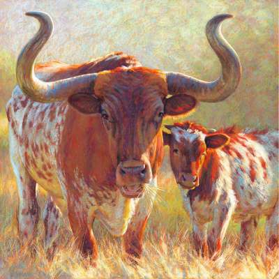 Pastoral Portraits - Grazing Longhorn Canvas Wall Art