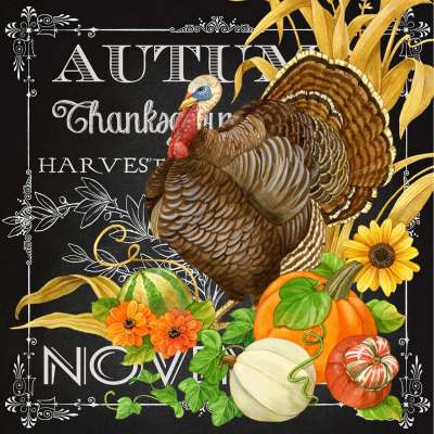 Fall - Harvest Greetings - Turkey Canvas Wall Art