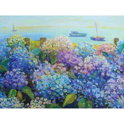 Hydrangeas By The Sea Canvas Wall Art