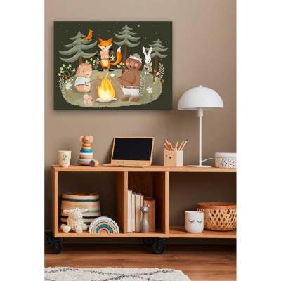 Wilderness Campfire - Night Canvas Wall Art