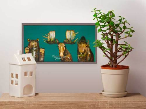 Salmon, Branches & Grass Mini Framed Canvas