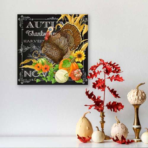 Fall - Harvest Greetings - Turkey Canvas Wall Art