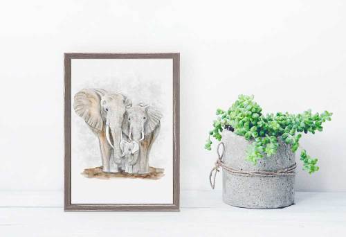 Elephant Family Mini Framed Canvas