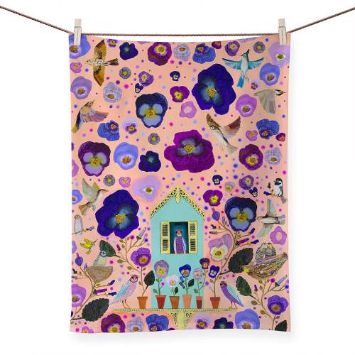 Purple Finches Tea Towels