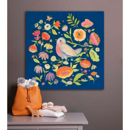 Bird In A Blue Garden Canvas Wall Art