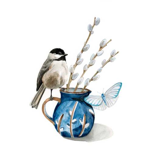 Watercolor Chick And Vase Canvas Wall Art