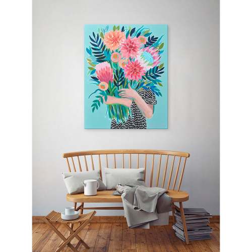 Garden Girl With Dahlias Canvas Wall Art