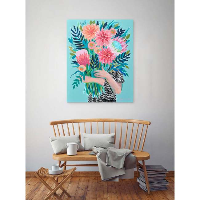 Garden Girl With Dahlias Canvas Wall Art