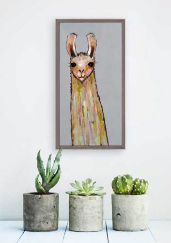 Baby Llama On Gray Mini Framed Canvas