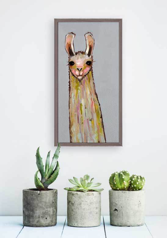 Baby Llama On Gray Mini Framed Canvas