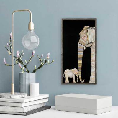 Elephant Baby and Mama Mini Framed Canvas