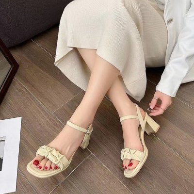 off-lace mid heel sandals