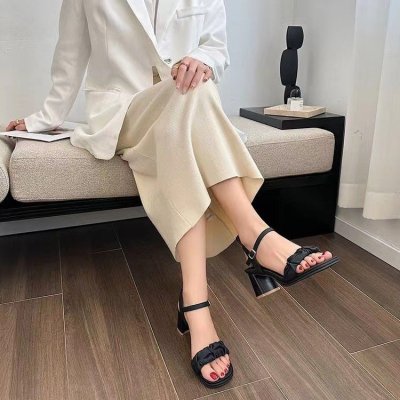 off-lace mid heel sandals