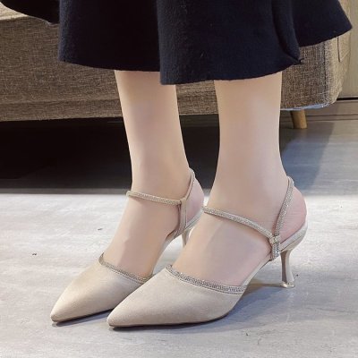 Thin Diamond Trimmed Ladies High Heel Sandals